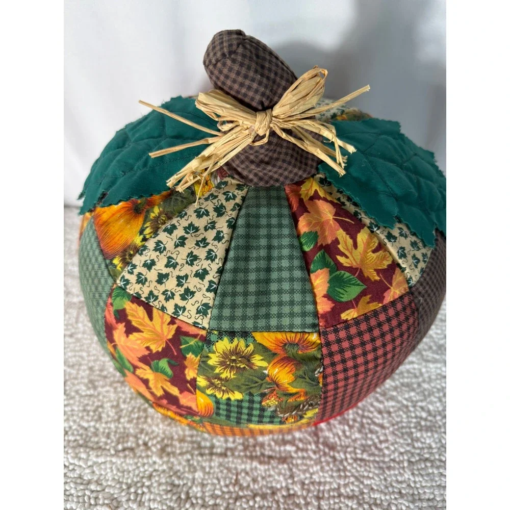 Handmade Patchwork Quilted Fabric Pumpkin‎ Autumn Fall Decor Accent